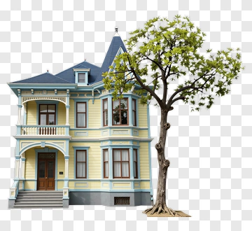 Victorian House With Tree PNG