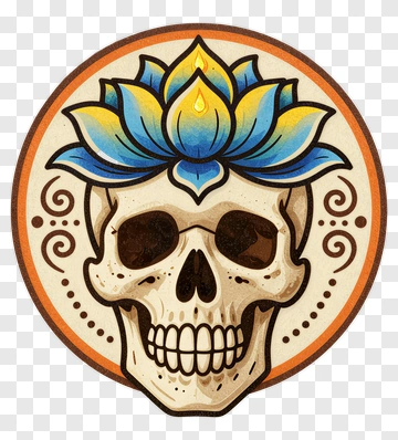 Skull With Lotus Flower Design PNG
