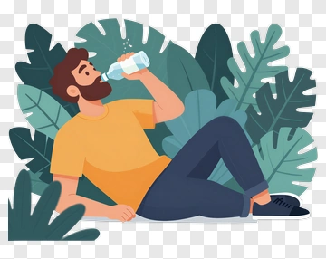 Man Drinking Water In A Tropical Setting PNG