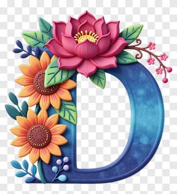 Floral Letter D With Sunflowers And Lotus PNG