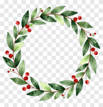 Watercolor Leaf And Berry Wreath PNG