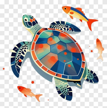 Colorful Sea Turtle Swimming With Fish PNG