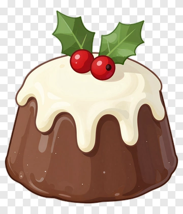 Christmas Pudding With Holly And Berries PNG