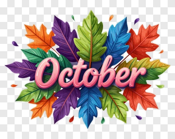 Colorful Leaves With October Text PNG