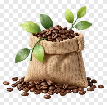 Coffee Bag With Beans And Leaves PNG