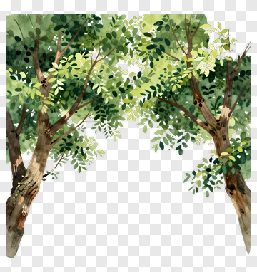 Watercolor Trees With Green Leaves PNG