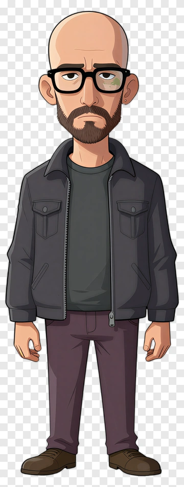 Cartoon Man In Black Jacket PNG