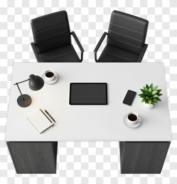 Modern Office Desk With Chairs And Accessories PNG