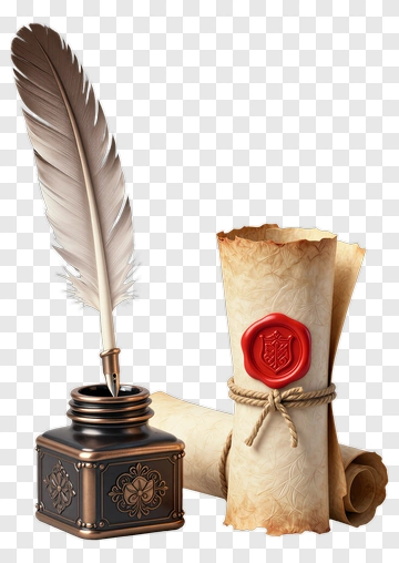 Ink Bottle And Quill With Sealed Scroll PNG