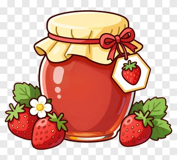 Cartoon Strawberry Jam Jar With Fresh Strawberries PNG