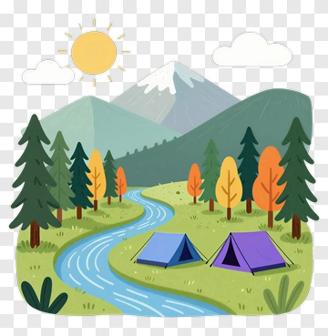 Camping Scene In A Mountain Landscape PNG