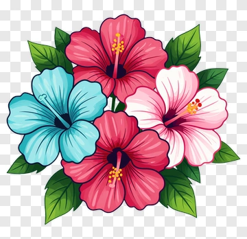 Colorful Hibiscus Flower Bouquet PNG