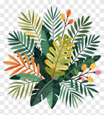 Colorful Tropical Leaves Arrangement PNG