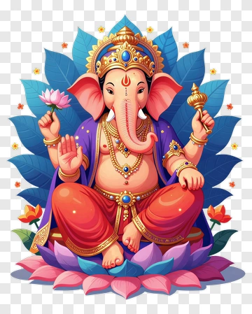 Colorful Lord Ganesha Holding A Lotus Flower PNG