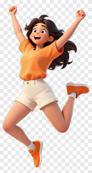 Happy Girl Jumping In Orange Outfit PNG