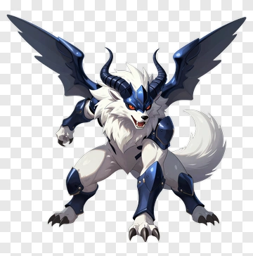 3D Wolf Character With Blue Armor And Wings PNG