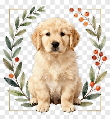 Golden Retriever Puppy Surrounded By Leaves And Berries PNG