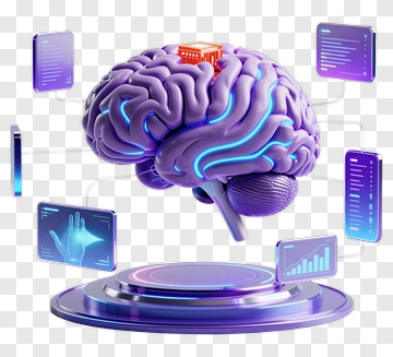 3D Brain With Digital Interface Elements PNG