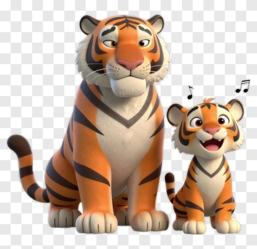 Cartoon Tigers Standing Together PNG