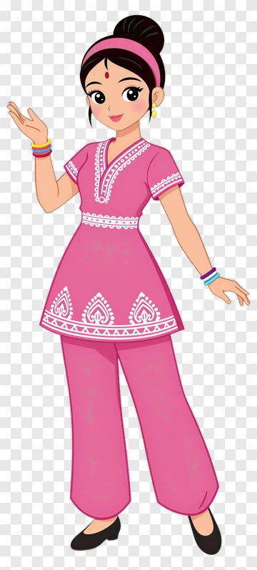 Cartoon Girl In Pink Traditional Outfit PNG