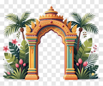 Colorful Decorative Arch With Tropical Plants PNG