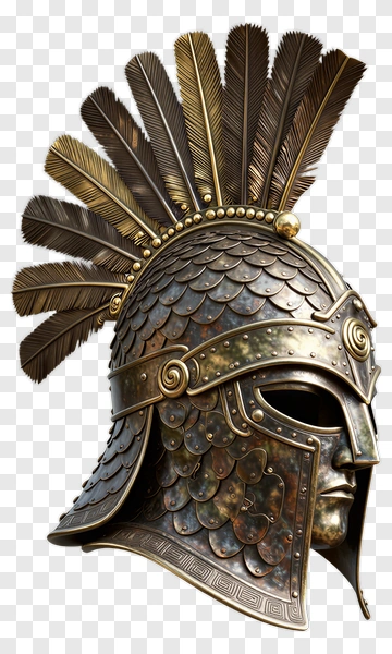 Ancient Greek Warrior Helmet With Feathers PNG