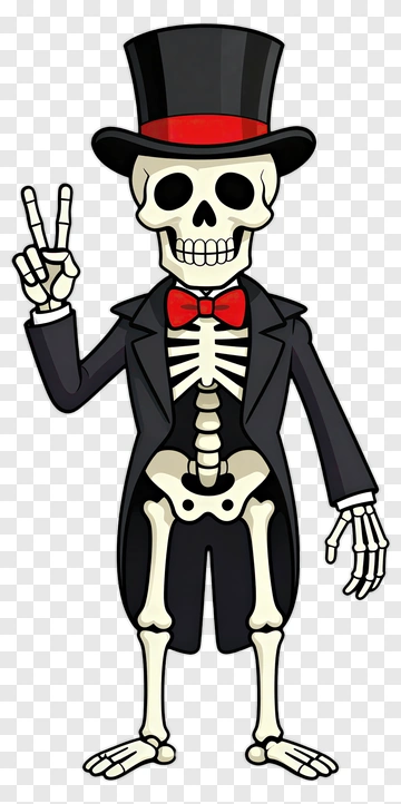 Cartoon Skeleton In A Tuxedo Making A Peace Sign PNG