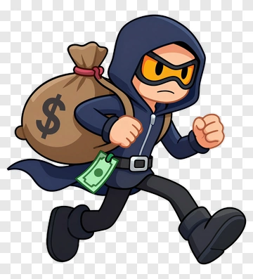 Cartoon Thief Running With A Money Bag PNG