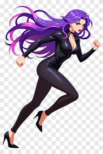 Anime Woman Running In A Black Outfit PNG