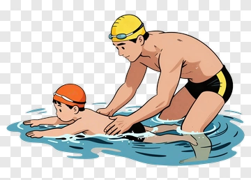 Swimming Instructor Helping A Child Learn To Swim PNG