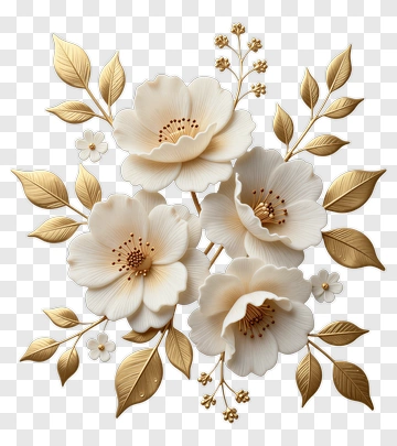 Elegant Floral Arrangement With White And Gold Flowers PNG