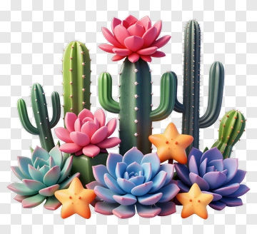 Colorful Cacti And Succulents Arrangement PNG