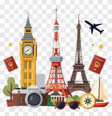 Travel Landmarks And Essentials Illustration PNG