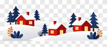 Winter Landscape With Red Houses And Pine Trees PNG
