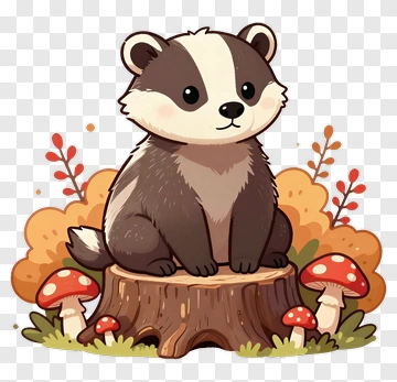 Cartoon Badger Sitting On A Tree Stump PNG