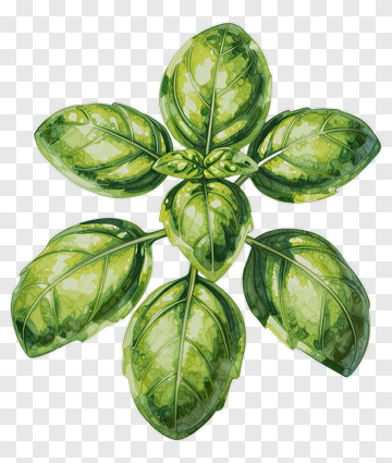 Watercolor Basil Leaves PNG