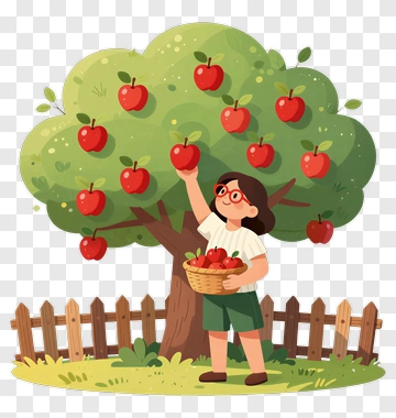 Girl Picking Apples From A Tree PNG