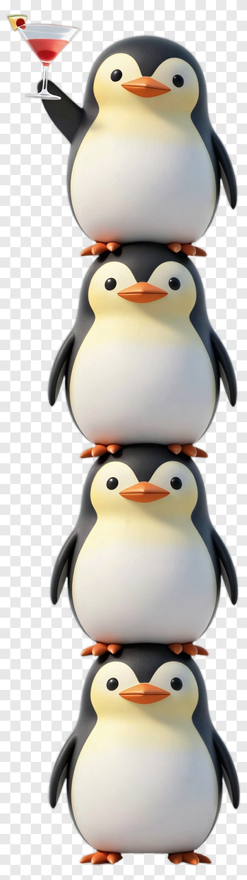 Cartoon Penguins Stacking With A Cocktail PNG