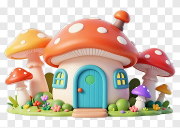Colorful Mushroom House With Garden PNG