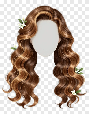 Long Wavy Brown Hair With Flowers PNG