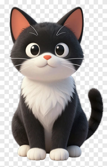 Cartoon Black And White Cat PNG