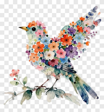 Colorful Bird With Floral Design PNG