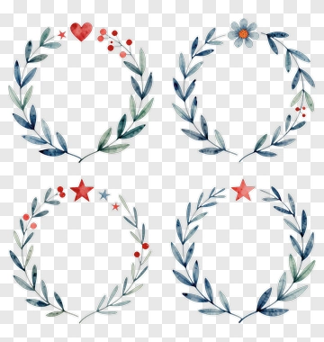 Watercolor Floral Wreaths With Stars And Hearts PNG