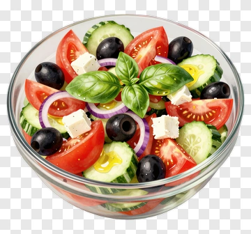 Fresh Salad With Tomatoes, Cucumbers, And Olives PNG