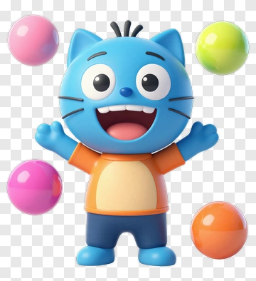 Cartoon Cat Juggling Colorful Balls PNG