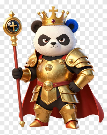 3D Panda King Holding A Scepter PNG