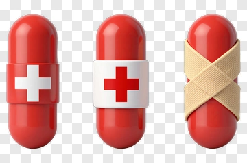 Red Medical Capsules With Cross Symbols And Bandage PNG