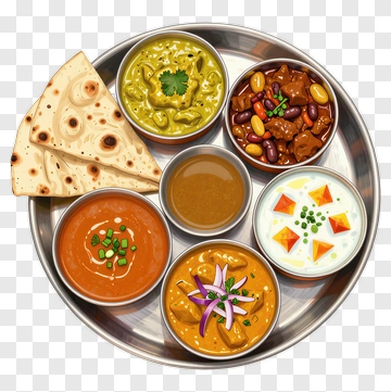 Indian Thali With Various Dishes PNG