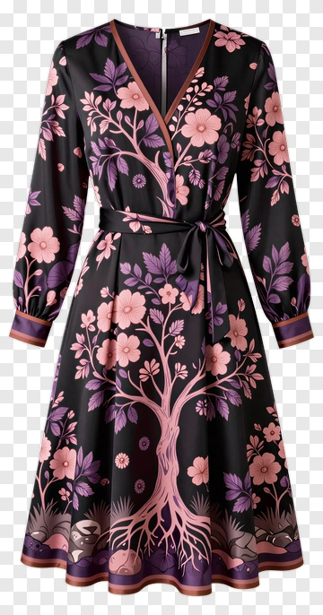 Floral Tree Print Dress PNG