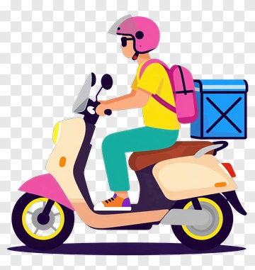 Delivery Person Riding A Scooter PNG